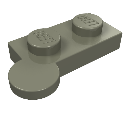 Gray LEGO 2430 Hinge Plate 1 x 4 Swivel Top with two studs and a rounded swivel end, viewed from an angle.