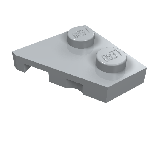 Light gray LEGO 24307 Wedge Plate 2 x 2 Right with two studs, seen from a top-down angled view.
