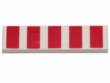 LEGO 1x4 white tile with 5 red vertical stripes pattern.