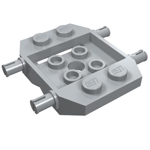 Light gray LEGO 24326 Vehicle Base 3x4x2/3 with six studs, a central hole, and four side Technic pin/axle holes.