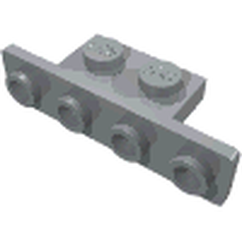 Grey LEGO 1x2 - 1x4 bracket (part 2436b) with two studs on top and four connecting holes on the side.