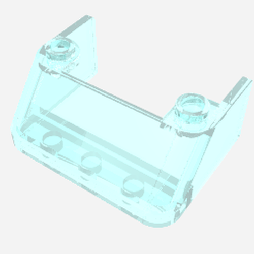Transparent light blue LEGO 2437 Windscreen 3 x 4 x 1 1/3 with 2 Studs on Top, angled view.