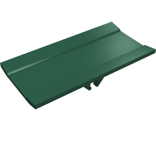 Dark green LEGO 2440 Vehicle, Spoiler / Plow Blade 6 x 3 with hinge, showing its top surface and underside details.