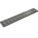 A single dark gray LEGO 2x12 plate, viewed from an angle, showing 24 studs on top.