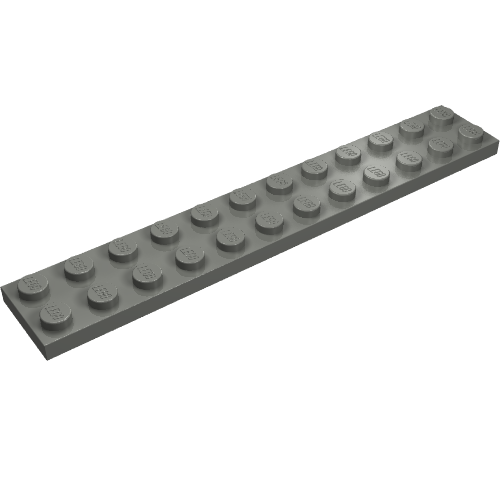 A single dark gray LEGO 2x12 plate, viewed from an angle, showing 24 studs on top.