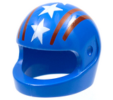 Blue LEGO minifigure motorcycle helmet with white stars and red stripes pattern.