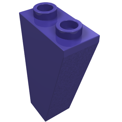 Purple LEGO 2449 inverted 75 2x1x3 slope brick with two studs on top.