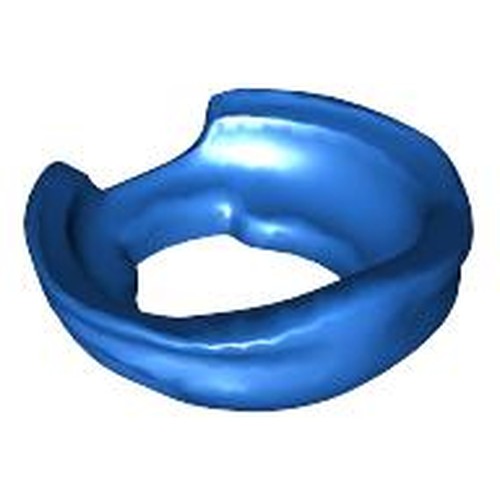 Blue LEGO minifigure ninja face scarf with a notch in the back, isolated on a white background.