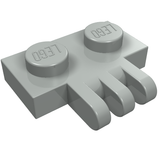 Light gray LEGO Hinge Plate 1 x 2 with three fingers on the side, seen from an angle on a white background.