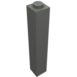 A single dark gray LEGO Brick 1 x 1 x 5 with a solid stud on top, standing upright against a white background.