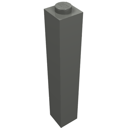 A single dark gray LEGO Brick 1 x 1 x 5 with a solid stud on top, standing upright against a white background.