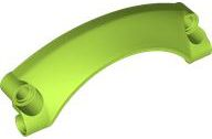 Lime green LEGO Technic car mudguard panel 9x2x3 with an arched, rounded top and attachment holes.