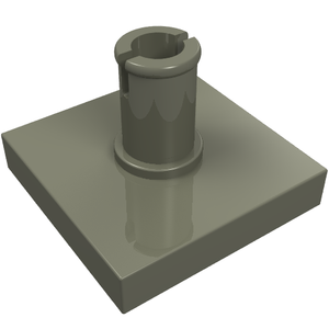 A gray LEGO 2460 Tile Special 2 x 2 with a top pin featuring squared holes, shown in 3D on a white background.