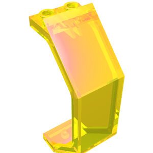 Transparent yellow LEGO Panel 3 x 2 x 6, featuring two studs on top and an anti-stud on the bottom, angled view.