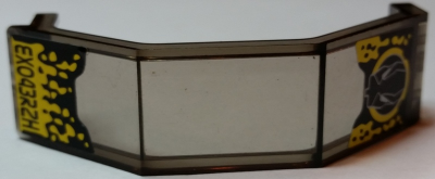 LEGO 2466pb04 Panel 3x2x6, smoke, with black alien robot face, yellow splatter, and 'EX043RZH' text.