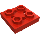 Red LEGO Plate, Modified 2 x 2 with Pin on Bottom, Small Holes in Plate and Locking Fingers on Underside, part 2476b.