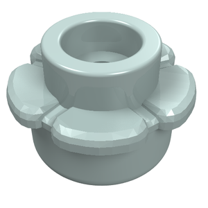 Light grey LEGO 24866 Plate, Round 1 x 1 with Flower Edge (5 Petals) viewed from above, slightly angled.