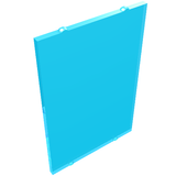 Translucent light blue LEGO 2494 glass panel for window 1x4x5, tilted with four clear droplets on edges.