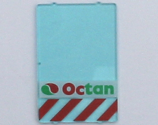 LEGO 2494px8 light aqua window glass 1x4x5 with Octan logo and red danger stripes pattern