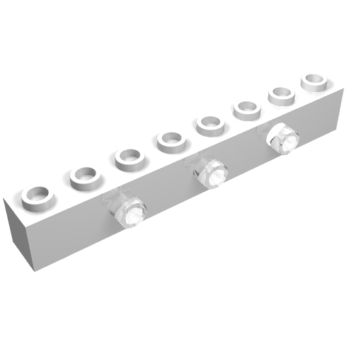 A white LEGO Electric Light Brick 1x8 with 3 clear front light prisms.