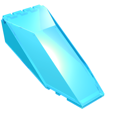 Transparent light blue LEGO windscreen 10 x 4 x 2 1/3 canopy part 2507, with a sloped shape and studded connectors.