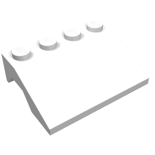 White LEGO 2513 Vehicle Mudguard 3 x 4 Slope piece with four studs on top, angled from front to back.