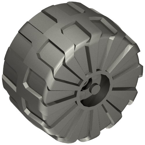 A dark grey LEGO 2515 wheel, 54mm D. x 30mm, made of hard plastic with a distinctive tread pattern and central axle hole.