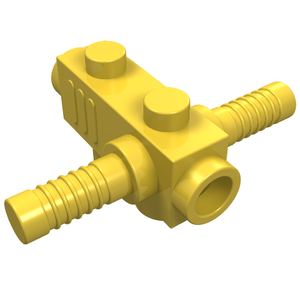 Yellow LEGO Minifigure Utensil Tool Chainsaw Body part 2516, with ribbed handles and two studs.