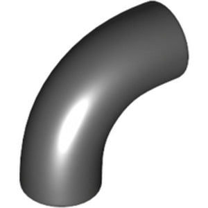 LEGO 25214 dark gray round 1x1 90-degree elbow macaroni brick with axle hole.