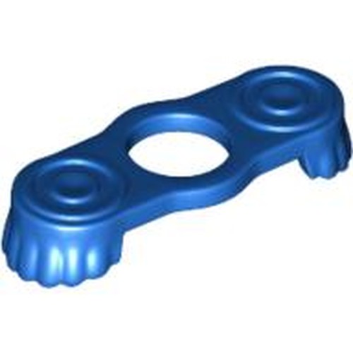 Blue LEGO Minifigure Epaulette, part 2526, with a central hole and ridged underside