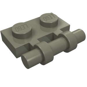 Dark gray LEGO 1x2 modified plate with a bar handle on the side, free ends extending from the plate.