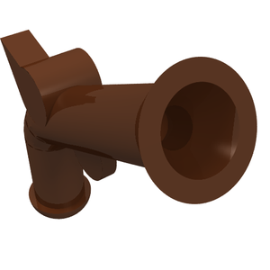 A brown LEGO minifigure weapon, a flintlock pistol, shown from an elevated front-right perspective.