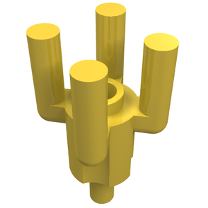 Yellow LEGO Bar 1.2L part 2566 with a top stud and four bar arms extending upwards.