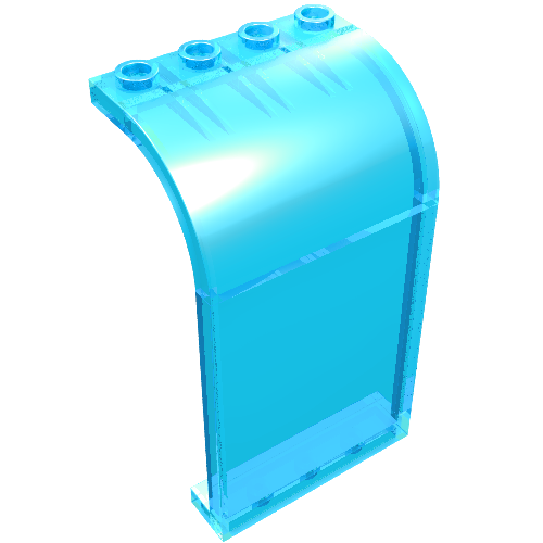Transparent light blue LEGO panel 3x4x6 with a curved top and four studs.