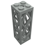 Gray LEGO 2x2x5 lattice pillar with four studs on top, featuring open, criss-cross patterned sides.