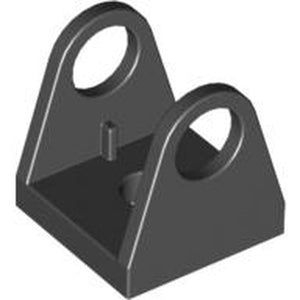 Dark gray LEGO 2584 String Reel 2 x 2 Holder, a square base with two triangular sides featuring large holes.