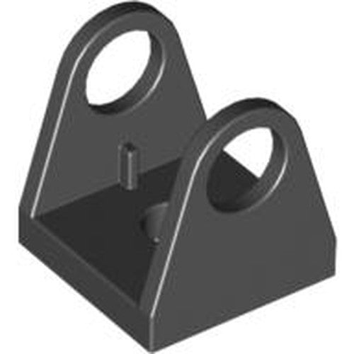 Dark gray LEGO 2584 String Reel 2 x 2 Holder, a square base with two triangular sides featuring large holes.