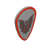 LEGO Minifigure Oval Shield 2586p4f with a black bat, red border, and silver background.