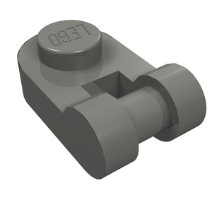Dark gray LEGO Plate, Round 1 x 1 with Bar Handle (part 26047), featuring a single stud with the LEGO logo.