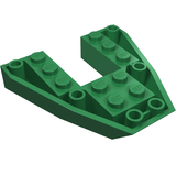 A green LEGO 2626 Boat, Bow Brick 6 x 6 x 1 shown from a top-down angle, with studs on top.