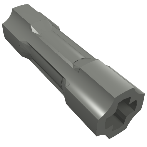 Light bluish gray LEGO Technic Axle Connector 3L, a textured rod with an octagonal end and hexagonal core.