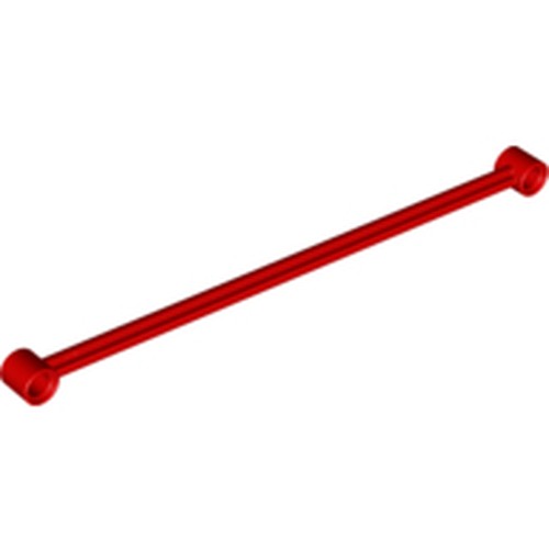 A single red LEGO Technic Link 1 x 16 bar, shown diagonally with pin holes at each end on a white background.