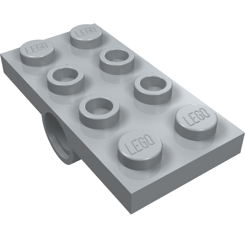 Light gray LEGO 2x4 plate with four open pin holes on top and one round technic pin hole on the side.