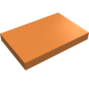 A single, plain orange LEGO Tile 2 x 3, viewed at an angle, showing its smooth top surface and edges.