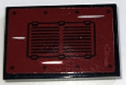 LEGO 2x3 dark red tile with a black vent pattern and white scratches.