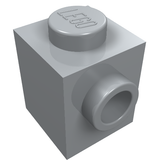 Light gray LEGO 26604 modified 1x1 brick with a stud on top and another stud on an adjacent side.