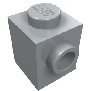 Light gray LEGO 26604 modified 1x1 brick with a stud on top and another stud on an adjacent side.