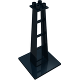Black LEGO Support 6 x 6 x 10 Stanchion part with a square base, tapering tower, rectangular cutouts, and four studs on top.
