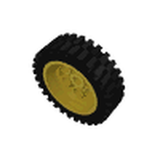 LEGO 2695c01 Wheel 30mm D. x 13mm (Model Team) with black tire and dark yellow hub.