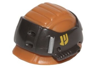 LEGO minifigure headgear helmet, brown with pearl dark gray band and yellow insignia, for a Star Wars Rebel Trooper.